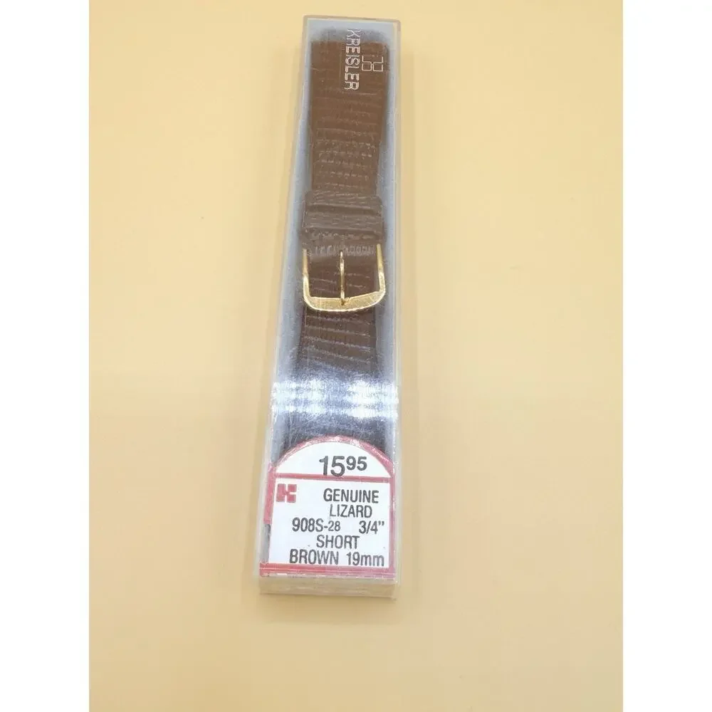 19mm KREISLER Genuine Lizard Brown NOS Vintage Watch Band & Gold-Tone Buckle